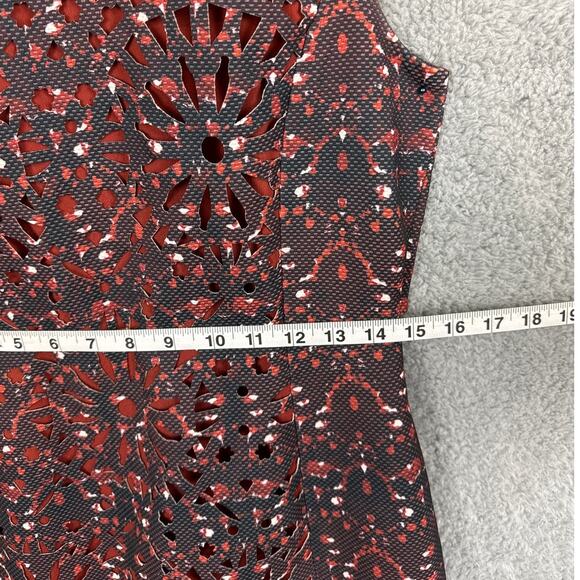 McGinn Laser Cut Sheath Dress Rust Navy Blue Geometric Floral Size 6 - Picture 6 of 9